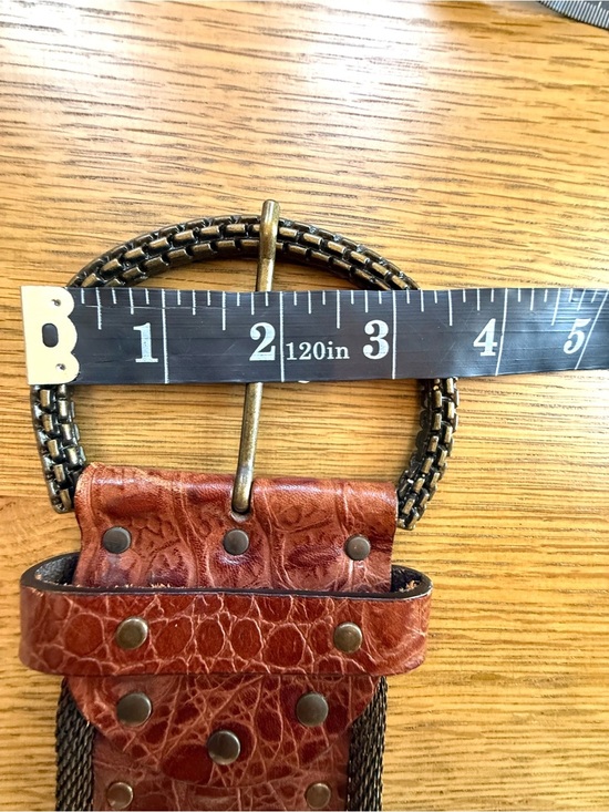 Ganni Brown Croc Embossed Genuine Leather Belt Italy Size 30/38 Western Boho main image 7